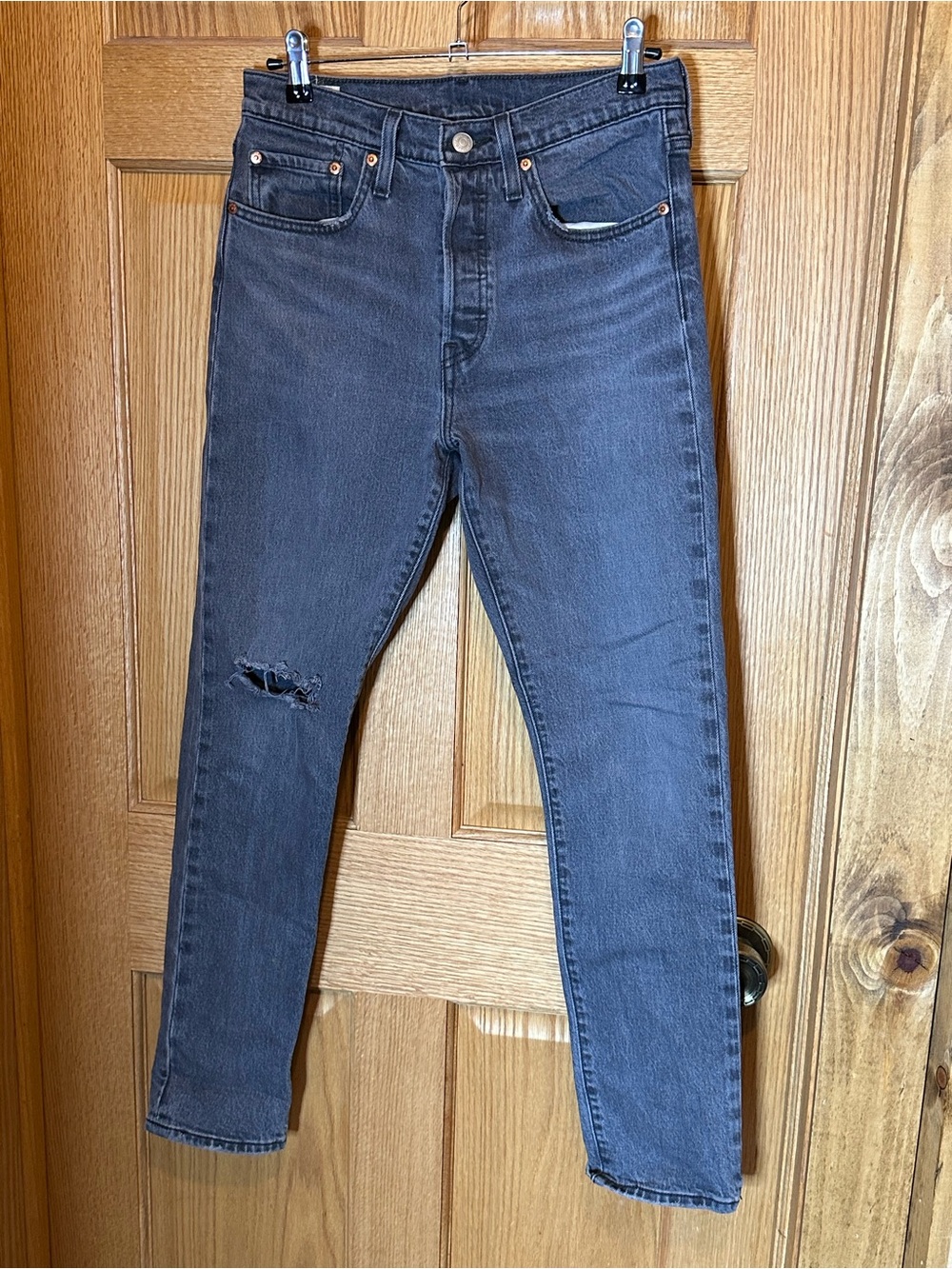 Levi's Premium 501 Women's Gray  Distressed High Rise Straight Jeans 27 x30